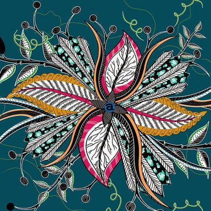 Hippo Flower Teal Fabric